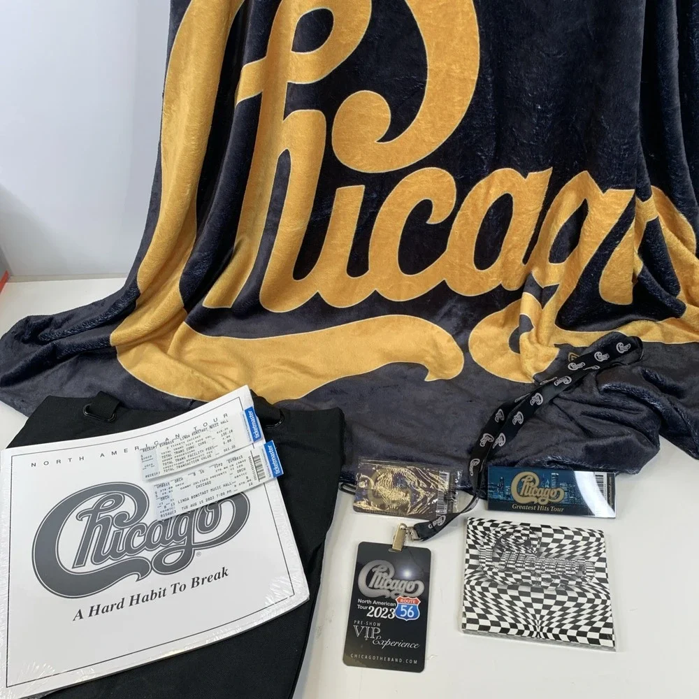 Chicago Hard Habit To Break US Tour Swag VIP Blanket Poster Lanyard Pick Luggage